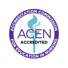 Purple and Teal Seal for the Accreditation Comission for Education in Nursing