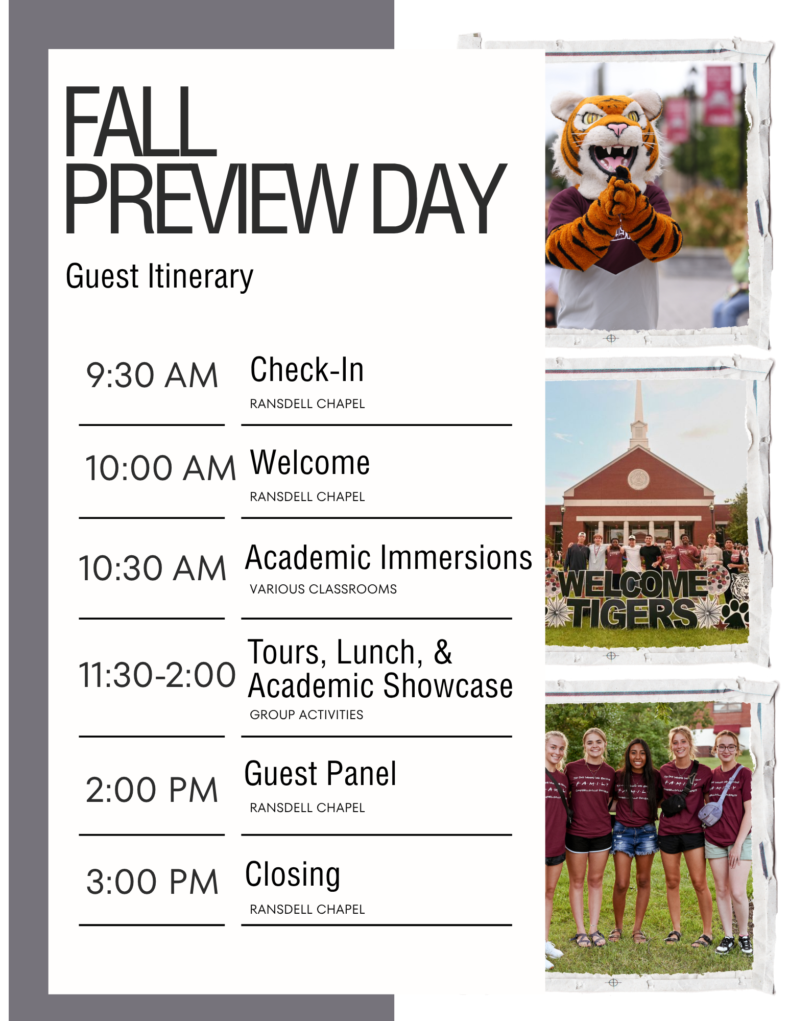 Preview Day Itinerary