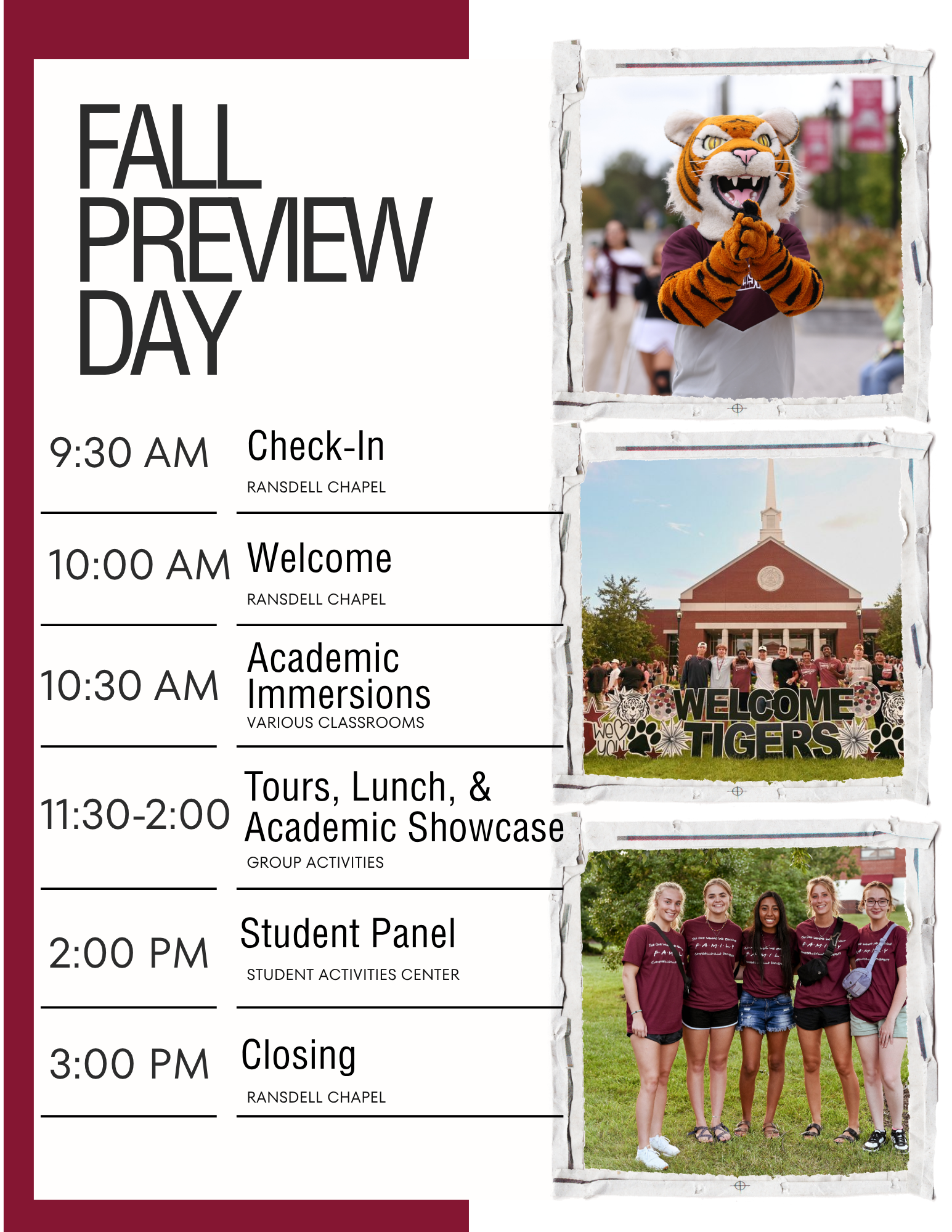 Preview Day Itinerary