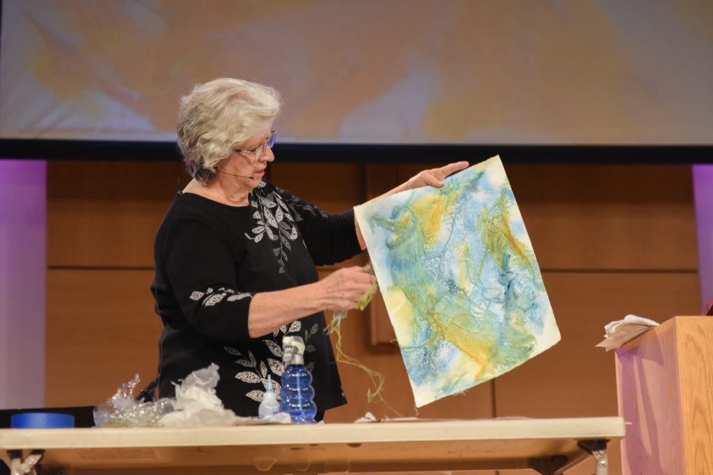 Christian artist Cora Renfro displays works and explains process in chapel