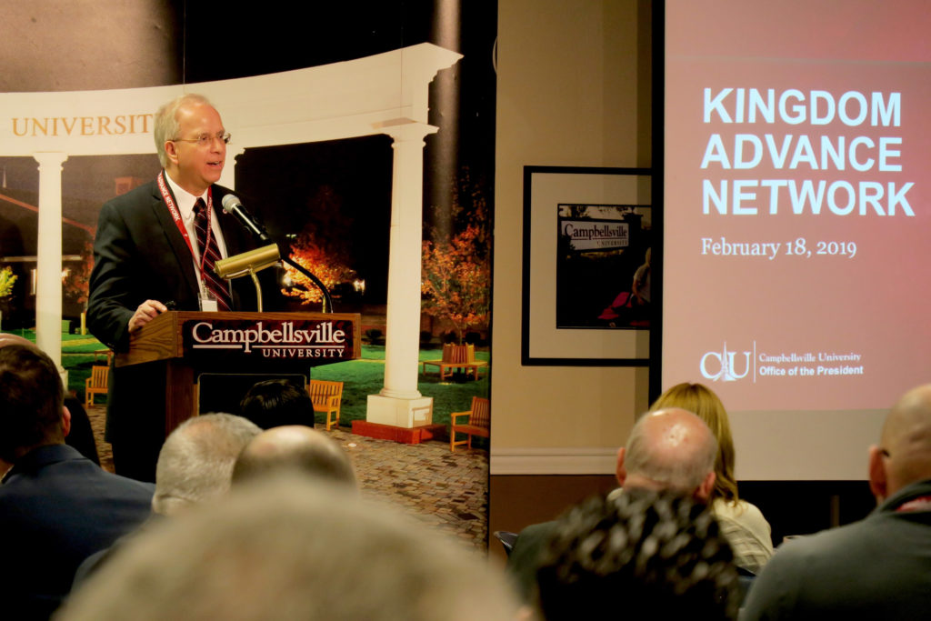 Campbellsville University President Michael V. Carter gave an update on growth of the university since the last meeting at February’s Kingdom Advance Network meetings.