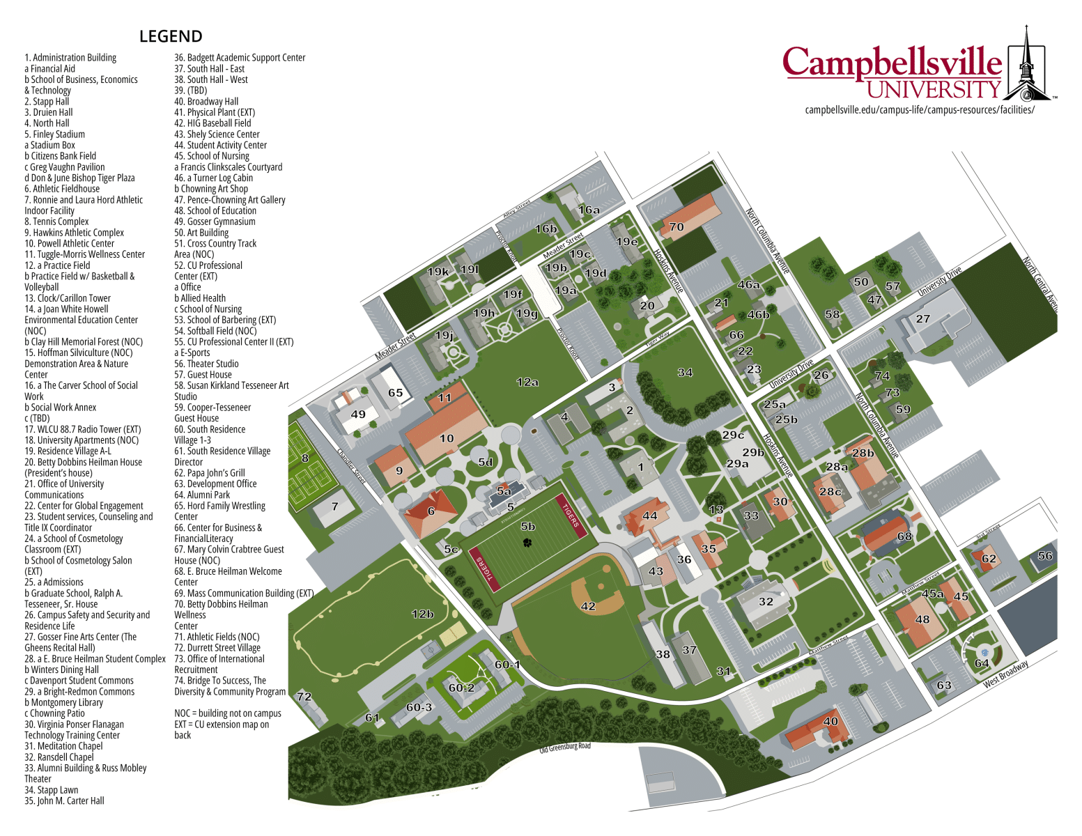 main campus map with legend