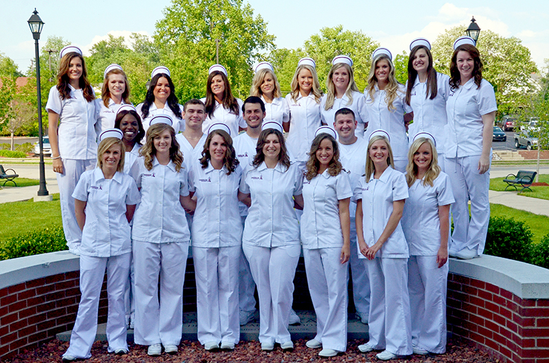 Campbellsville University's School of Nursing students pose for a photo before their pinning ceremony in Ransdell Chapel on May 7, 2015. 