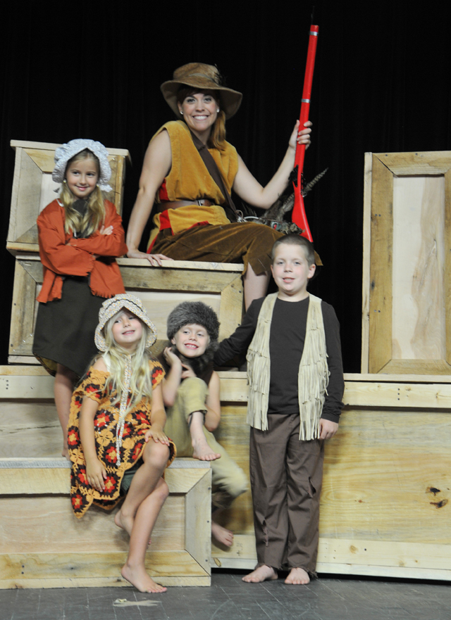 Kelli Stanfield, top, plays Annie Oakley. She's with Hannah Hansford, at top, with from left on bottom row: Hope Hansford, Reece Durham and Eli Durham. (Campbellsville University Photo by Samantha Clark)