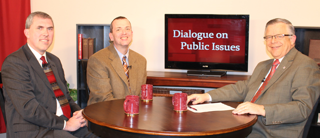 Dr. John Chowning, vice president for church and external relations and executive assistant to the  president of Campbellsville University, right, interviews from left: Dr. Bart Barber and Dr. Joe Early Jr.  for his “Dialogue on Public Issues” show.