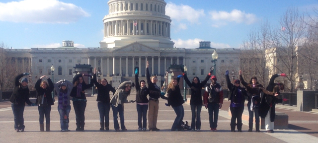 Campbellsville University Sociology Club students spell out "Campbellsville" in front of the nation's capital. The Sociology Club was one of two groups of students visiting Washington, D.C. for the presidential inauguration. (Photo submitted by Brandee Lassiter