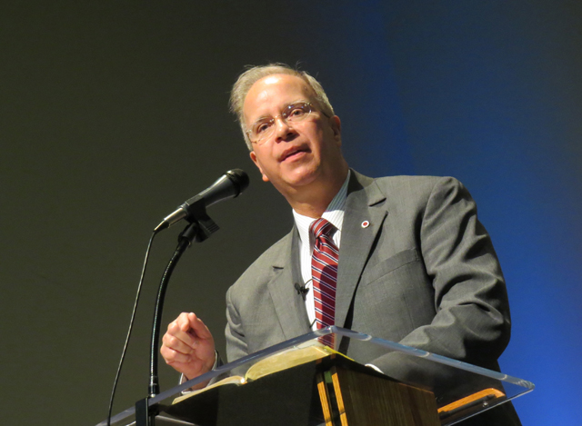 Dr. Michael V. Carter, president of Campbellsville University, spoke to the 225 in attendance at Junction City First Baptist Church March 1. (Campbellsville University Photo by Linda  Waggener)