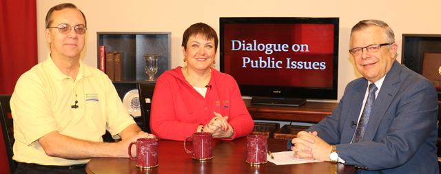 Dr. John Chowning, vice president for church and external relations and executive assistant to the  president of Campbellsville University, right, interviews George and Cathy Chinn, who work with  Mississippi River Ministry, for his “Dialogue on Public Issues” show.