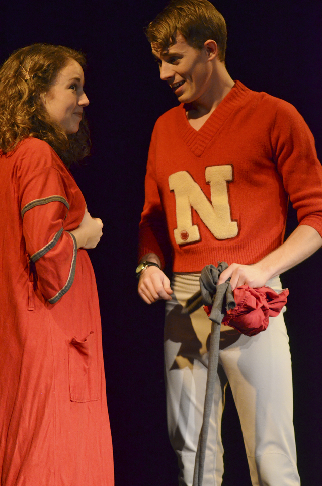 Victoria Hundley, left, plays Mary in the play with Tyler Litton as George, starts of the play  "It's a Wonderful Life." (CKNJ Photo by Calen McKinney)