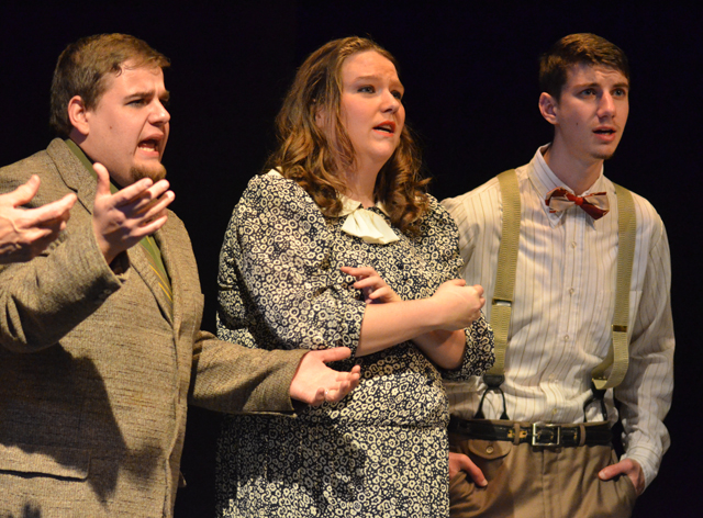 Dereck Dodd, Sarah Durham and Phillip Olson, from left, perform in "It's a Wonderful Life"  at Russ Mobley Theater. (CKNJ Photo by Calen McKinney)