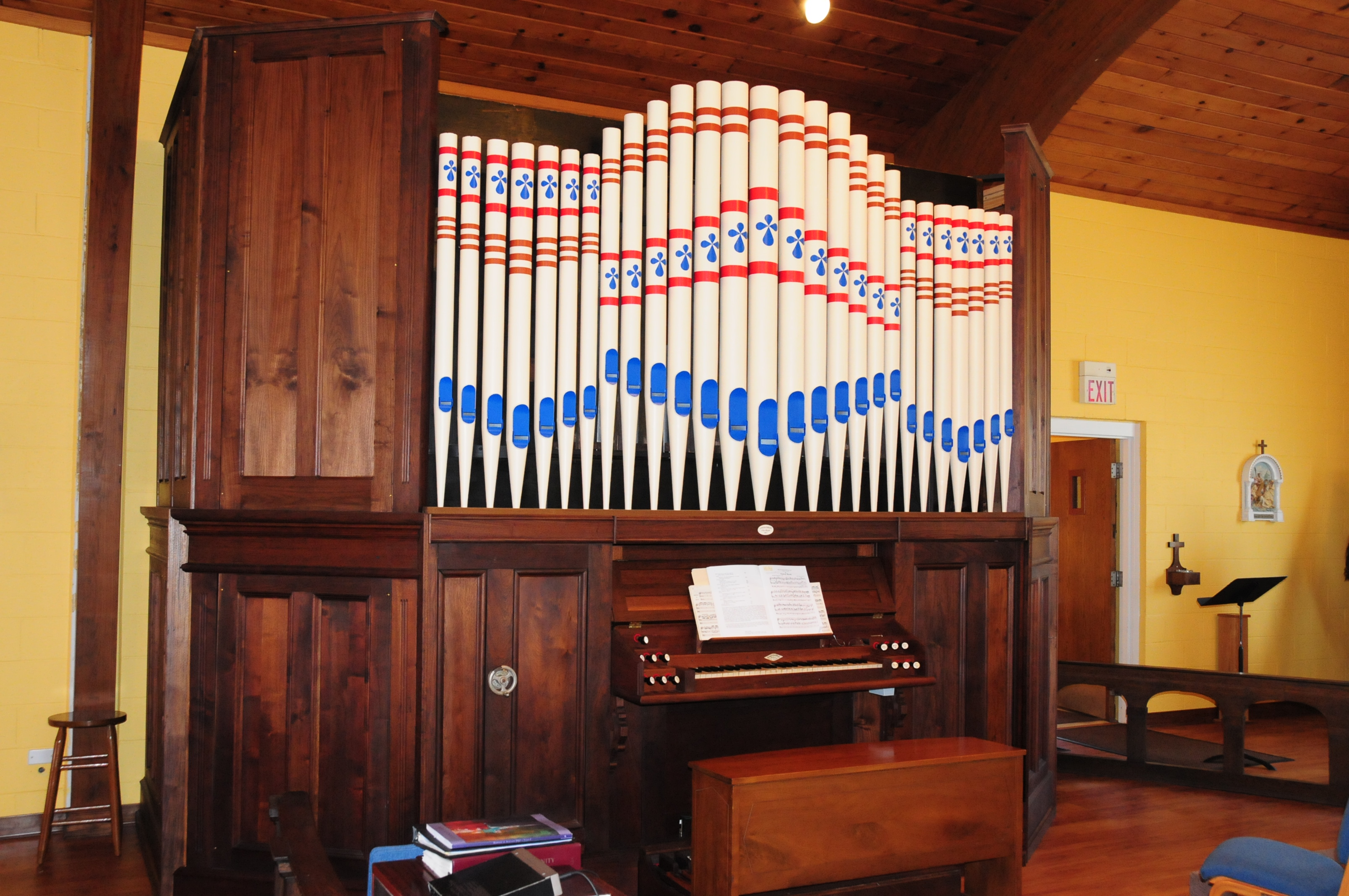 The Pomplitz organ was rebuilt by Brad Rule and the fascade is in the process of being painted by Luisa Martini, a recent graduate student. (Campbellsville University Photo by Drew Tucker)