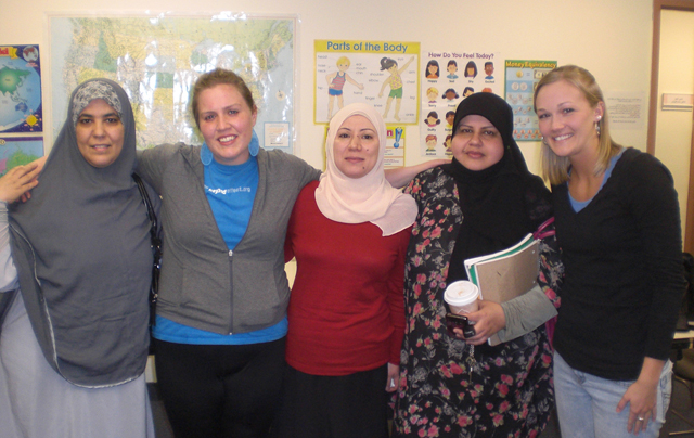  Kristina Wallace, second from left, a senior from Hopkinsville, Ky., and Ashley Boyd, a 2010 alumna from Simpsonville, Ky., spent spring break in Dearborn, Mich. building friendships with Muslims. Dearborn is one of the largest Muslim communities in the United States.