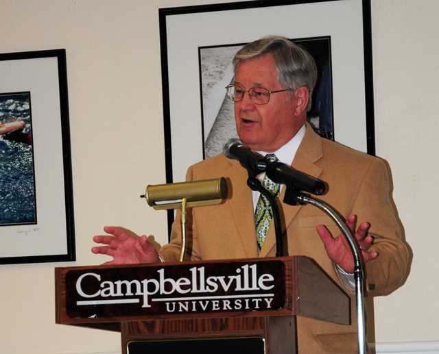 Dr. Walter B. Shurden speaks at a recent Baptist Heritage Lecture Series at CU.  (Campbellsville University Photo by Emily Campbell)