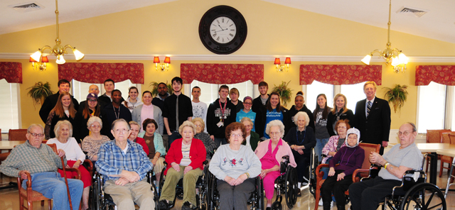 Members of Dr. Ted Taylor's FIRST CLASS visited Grandview Nursing and Rehabilitation Facility visit with the residents as part of a community service project. (Campbellsville  University Photo by Ye Wei "Vicky")