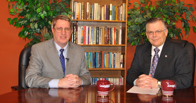 Campbellsville University’s WLCU TV-4 will air a “Dialogue on Public Issues” show with Cliff Feltham, statewide media relations manager at Kentucky Utilities Company/E.ON U.S., and John Chowning, vice president for church and external relations and executive assistant to the president. The show will air on WLCU TV-4, Comcast Cable Channel 10,  Sunday,  March 14 at 8 a.m.; Monday, March 15, at 1:30 p.m. and 6:30 p.m.; and Wednesday, March 17, at 1:30 p.m. and 7 p.m. (Campbellsville University Photo by Bayarmagnai “Max” Nergui)