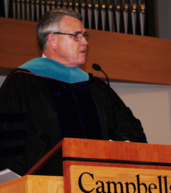 Dr. Gary Cox, president of AIKCU,  speaks at the graduate commencement, May 4. (Campbellsville University Photo by Ashley Wilson)