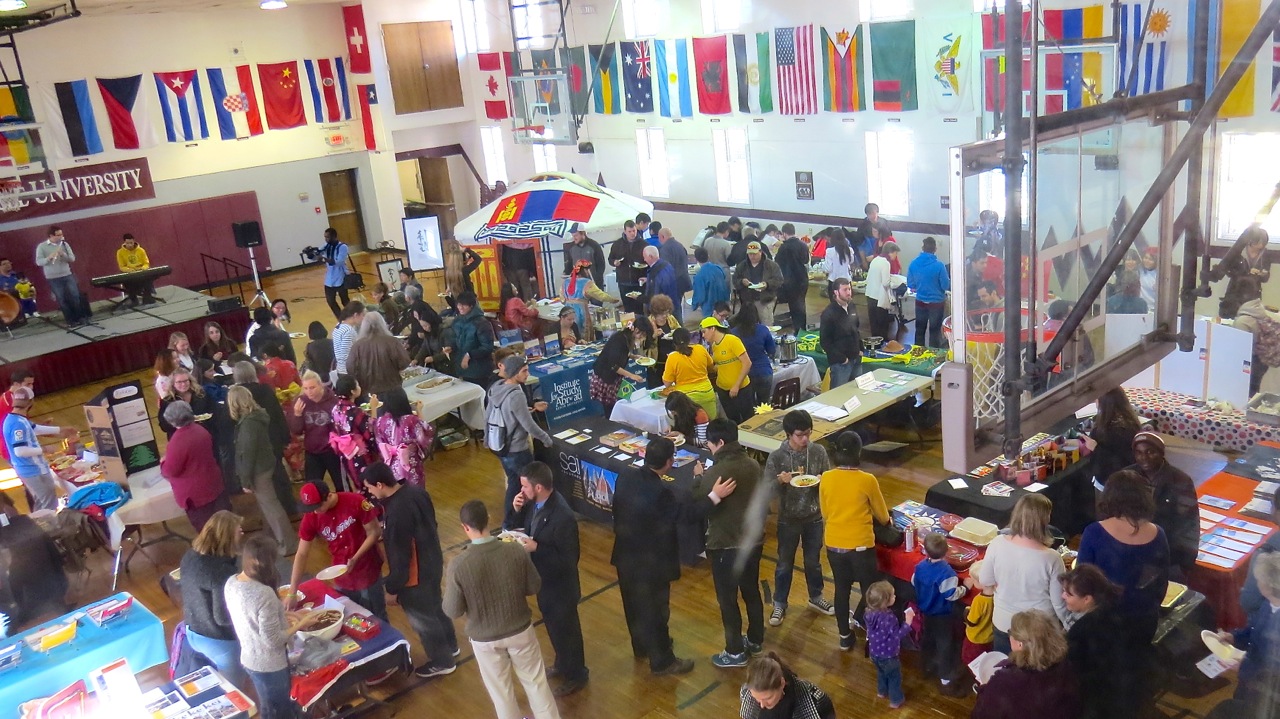  Even as Campbellsville University’s annual International Education Fair opened its doors, the floor was already crowded with food and information tables. Several hundred attended the event. (Campbellsville University Photo by Linda Waggener)