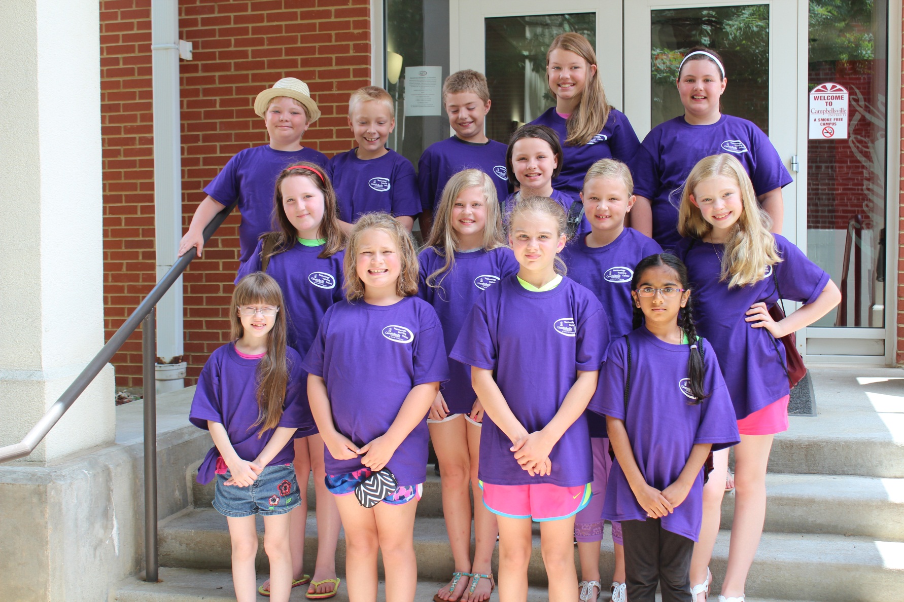 Students who participated in the Campbellsville University Kids College program include from left: Front row – Cailet Clark, Lacey Sexton, Meghan Squires and Maitry Dave. Middle row -- Haley Sparkman, Ashtyn Harmon, Riley Milby, Allie Judd and Whitney Frashure. Back row -- George Prebee, Kaine Murphy, Tyler Pogue, Gracie Pogue and Kate Judd. (Campbellsville University Photo by Carol Sullivan)