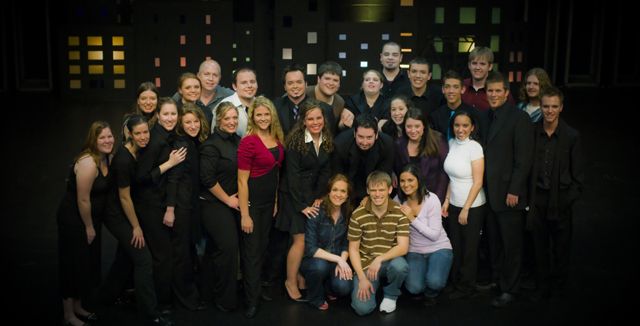 THE PRODIGAL CAST, front row, from left: Chanelle Gardner, Matt Mittelcamp and Faun Lobb. Second row, from left: Brittany Cummings, Amanda Edmondson, Sarah Smith, Meredith Scalos,Brittany Hall, Megan Massey, Aubrey Scutt, composer Matthew Hodge, Erin Johnson,MaryGrace Lee, Reyn Judd and Zach Sharp. Third row, from left:Melody Hall, Farrin Marlow, Mance Chappell, Josh Hensley, Amber Heath,Amber Wimsatt, Sach Myers, Josh Pennington and Jesse Reese. Back row, from left:Rob Collins, Allen Brooks, Shawn Richardson and James Nutter. (Campbellsville University photo by Andre Tomaz)