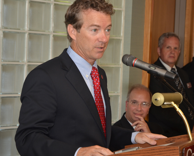 United States Sen. Rand Paul (R-Ky.) speaks to a group of about 65 people at Campbellsville University’s Chowning Executive Dining Room on campus. (Campbellsville University Photo by Joan C. McKinney)