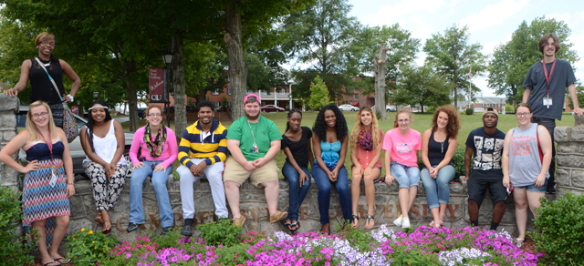Campbellsville University hosted 14 students in the Summer Education Experience Program  from left: Front row – Nikki Cooper of Louisville, Ky.; Raven Rascoe of Fort Mill, S.C.; Emily  Antle of Shepherdsville, Ky.; Malik Campbell of Tucker, Ga.; Bennett Cobban of Louisville,  Ky.; Ron’Nesha Bussey of Louisville, Ky.; Sierra Williams of Ft. Knox, Ky.; Rose Robidoux  of Rineyville, Ky.; Amanda Lindsey of Leitchfield, Ky.; Courtney Reece of London, Ky.;  Demetrius Smith of Decatur, Ga.; and Jaclyn Perdue of Columbia, Ky. Back row –  Brittani Swearingen of Louisville, Ky., and Alex Magsam of Columbia, Ky. (Campbellsville University Photo by Drew Tucker)