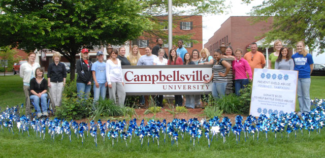 Campbellsville University's Carver School of Social Work and Counseling SWITCH Club members recently promoted the Pinwheel for Prevention campaign to help make a difference in the lives of children. Their efforts raised just under $300 which was given through the school system to local underprivileged children. (Cambpellsville University Photo by Rachel Crenshaw)