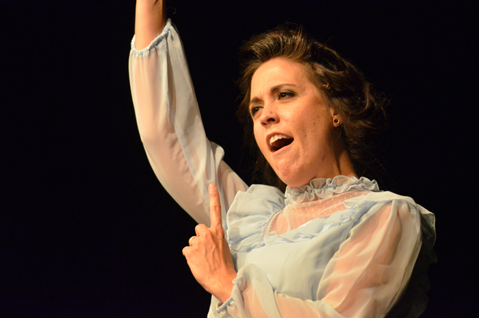 Kelli Stanfield as Eliza Doolittle singing song during the play My Fair Lady. (Campbellsville University Photo by Calen McKinney)