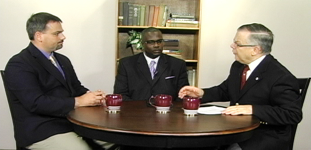 Campbellsville University’s John Chowning, vice president for church and external relations and executive assistant to the president of CU, right, interviewed David Cozart, center, a CU graduate who is administrator of development for the Urban League at Lexington-Fayette County in Kentucky, and Eric Geary, chief executive officer with Lexington Leadership Foundation, on his show “Dialogue on Public Issues” on Campbellsville University’s WLCU. The show will air Sunday, Jan. 8, 2012 at 8 a.m.; Monday, Jan. 9 at 1:30 p.m.; and Wednesday, Jan. 11 at 6:30 p.m. The show is aired on Campbellsville’s cable channel 10 and is also aired on WLCU FM 88.7 at 8 a.m. Monday, Jan. 8.