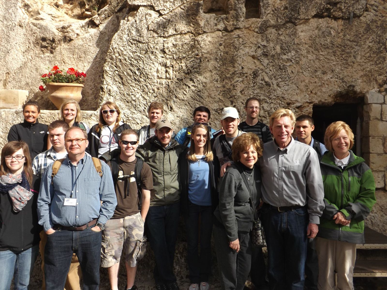 One of the most holy locations in Israel is Jesus’ tomb. From left - back row: Melissa Goble, Shelby Hicks, Marissa Rehmet, Joey Bomia, Hunter Durham-Smith and Andy Matthies. Middle row: Zach Gray, Kevin Rothacker, Mary Kate Young, Aron Neal and Dalton Hicks. Front row: Brittney Casey, David Wray, Adam Coleman, Sheri Taylor, Dr. Ted Taylor and Pam Hurtgen.