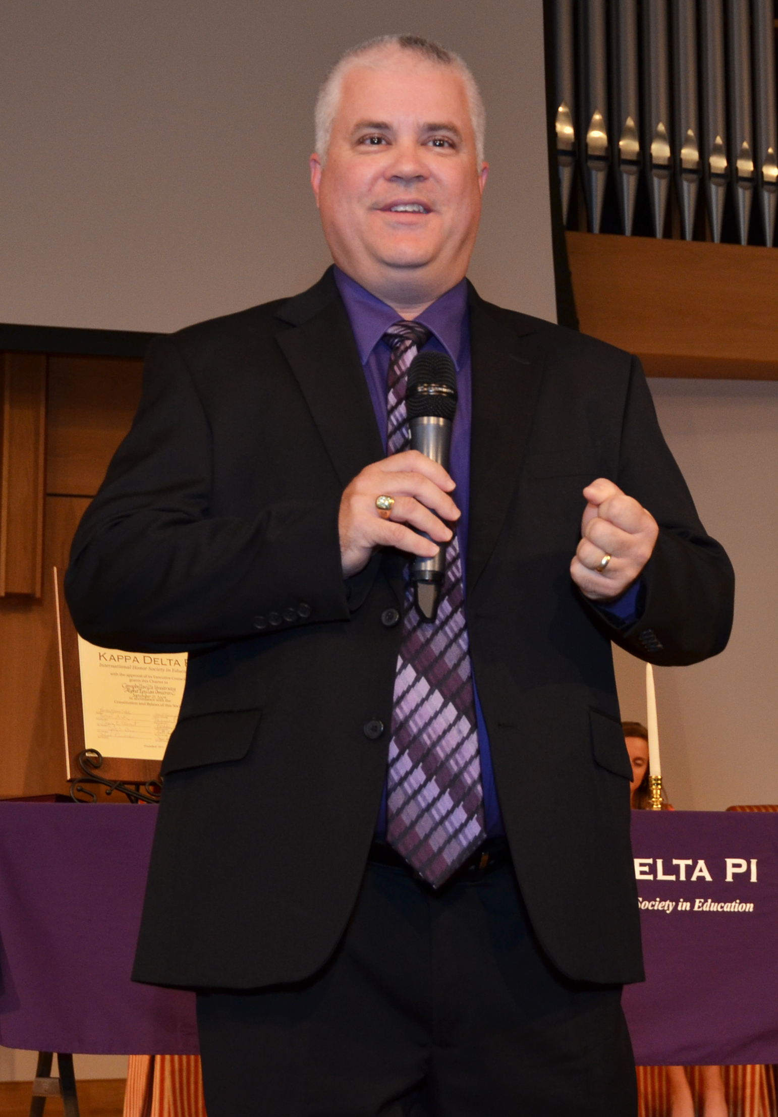 Dr. Charles Hamilton was the guest speaker at the Kappa  Delta Pi Initiation where he spoke about influence. (CU Photo by Drew Tucker)