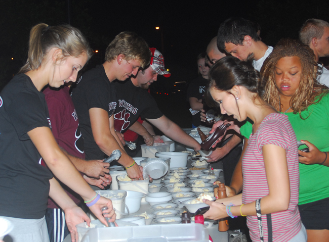 Students begin the line at the ice cream social held following Baptist Campus Ministry's Sunday Explosion tonight at Ransdell Chapel before classes begin tomorrow at 8 a.m. (Campbellsville University Photo by Joan C. McKinney)
