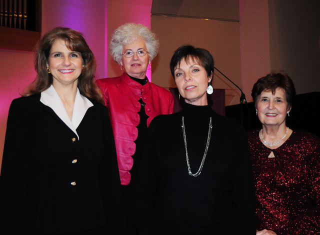 Past Valentine Queens were recognized for the 70th annual Valentine Pageant at Campbellsville University. Those present include, from left: Camille Bingham Turner, who won in 1983; Phala Devore Blaydes, who won in 1962; Renee Dudgeon Bland, who won in 1975; and Sharon Peavler Gowin, who won in 1964. (Campbellsville University Photo by Ashley Wilson)