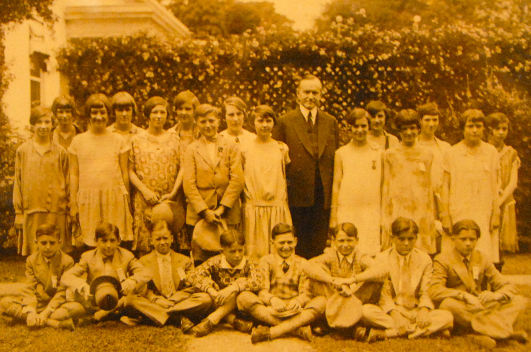 US President Calvin Coolidge posed with national spelling bee winners in 1926. To his right is the winner of the second national spelling bee ever held, 13-year-old Pauline “Polly” Bell from Clarkson, just north of Leitchfield in Grayson County, Ky. And to her right is the winner from the year before who was also from Kentucky, Frank Neuhouser, who won the first spelling bee ever held. He is also still alive and a resident of Louisville.” (Campbellsville University photo by Linda Waggener)