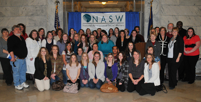 Campbellsville University social work students and faculty met in the Capitol Rotunda for a  rally with the National Association of Social Workers (NASW) Kentucky chapter.  (Campbellsville University photo by Christina Miller)