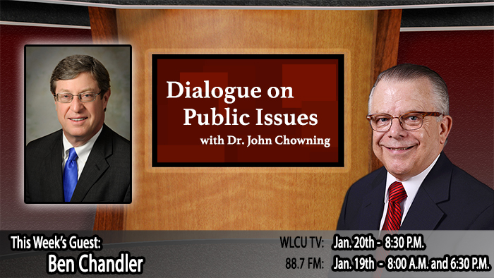 Campbellsville University’s Dr. John Chowning, executive assistant to the president of Campbellsville University for government, community and constituent relations, interviews, Ben Chandler, executive director of the Kentucky Humanities Council Inc., for his “Dialogue on Public Issues” show. The show will air the following times: on WLCU-TV, Campbellsville University’s cable channel 10 and digital channel 23.1, Monday, Feb. 20 at 8:30 p.m. and Sunday, Feb. 19 at 8 a.m. and 6:30 p.m. on 88.7 The Tiger radio.