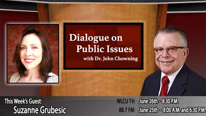 Campbellsville University’s Dr. John Chowning, executive assistant to the president of Campbellsville University for government, community and constituent relations, interviews, Suzanne Grubesic, executive director at Campbellsville/Taylor County Chamber of Commerce, for his “Dialogue on Public Issues” show. The show will air the following times: on WLCU-TV, Campbellsville University’s cable channel 10 and digital channel 23.1, Monday, June 26 at 8:30 p.m. and Sunday, June 25 at 8 a.m. and 6:30 p.m. on 88.7 The Tiger radio.