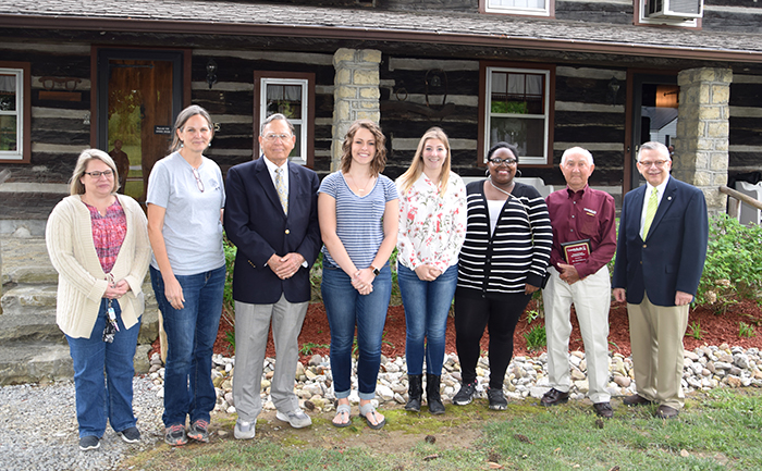 From left to right Dr. Robin Magruder, associate professor of Education; Amy Berry, Environmental educator and instructor in Environmental Sciences; George Howell; Shelby White; Hannah Dowell; Tanisha Bruce; Paul Osborne, and John Chowning, executive assistant to the President, Government, Community and Constituent Relations, take a group photo after the award ceremony. (Campbellsville University Photo by Brooklyn Kassinger) 