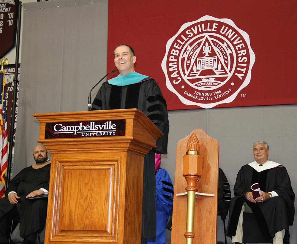 Max Wise, Kentucky State Senator of the 17th Senatorial District, was awarded an honorary doctorate of public service. He also was the commencement speaker. (Campbellsville University Photo by Drew Tucker)