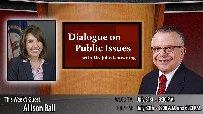 Campbellsville University’s Dr. John Chowning, executive assistant to the president of Campbellsville University for government, community and constituent relations, interviews, Allison Ball, Kentucky State treasurer, for his “Dialogue on Public Issues” show. The show will air the following times: on WLCU-TV, Campbellsville University’s cable channel 10 and digital channel 23.1, Monday, June 19 at 8:30 p.m. and Sunday, June 18 at 8 a.m. and 6:30 p.m. on 88.7 The Tiger radio.