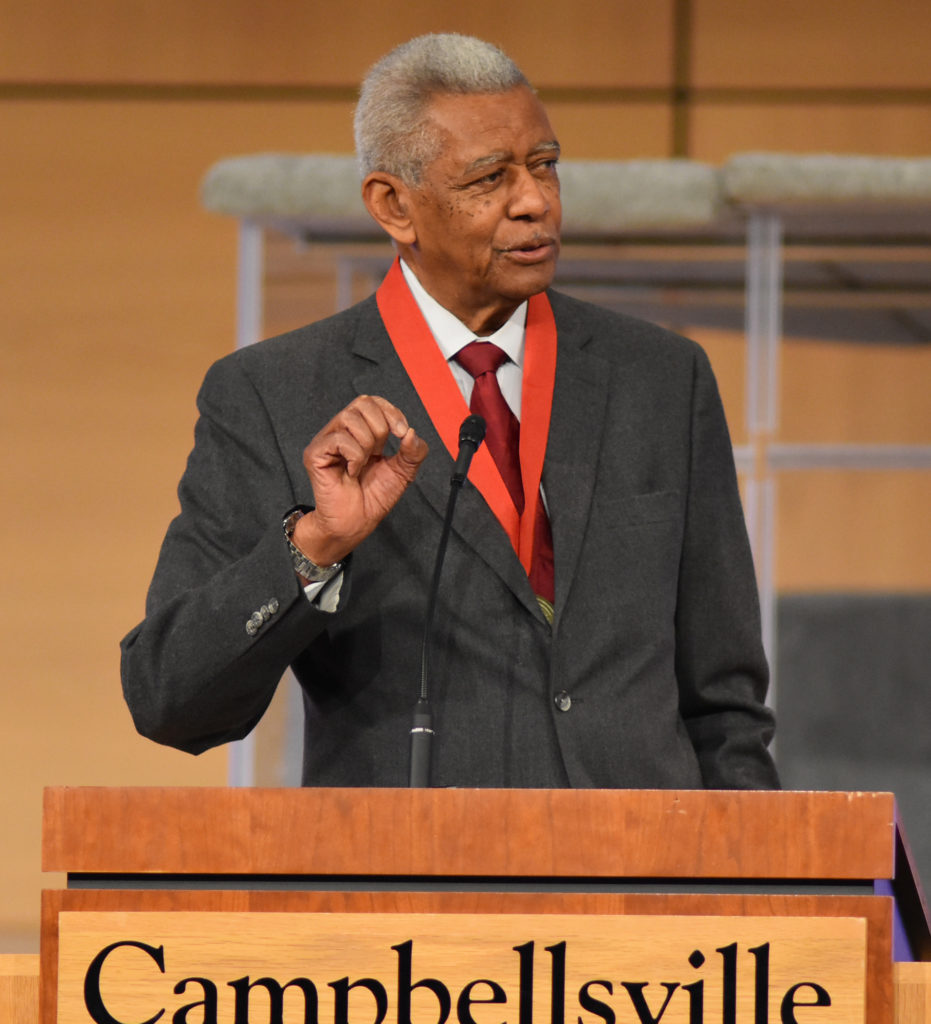 Dr. Otis Moss Jr. said, "God calls us to be leaders, servant leaders," at chapel Feb. 21. (CU Photo by Joan C. McKinney)